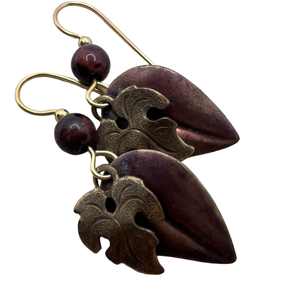 Bronze and gold tone metallic dangle drop earrings